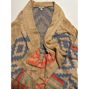 Eyewear Women's M Tan Aztec Geometric Print Open Front Cardigan Sweater